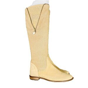 R.Polanski Shoes Women Size 7.5 Brown Tan Leather Tall Knee High Heel Studded